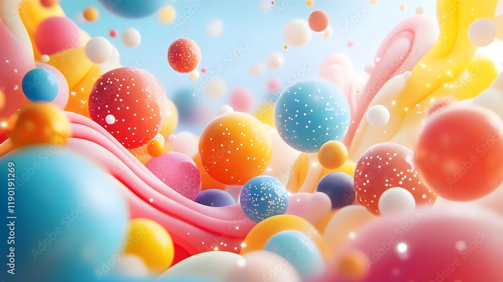 Poster floating festive scene with vibrant colorful patterns and dynamic abstract energy a whimsical imagin