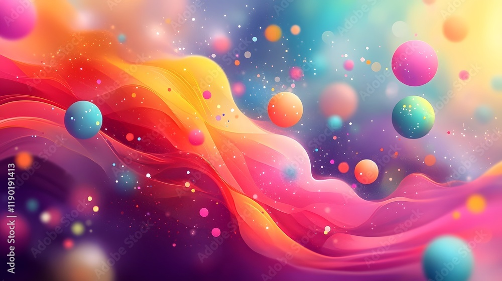 Poster vibrant and captivating floating festive scene featuring colorful abstract gradients whimsical dynam