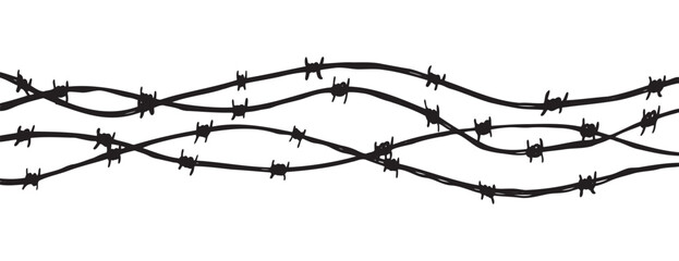 Barbwire fence background. Black sketch vector illustration. Design element for military, security, prison, slavery concept