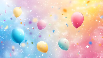 Fototapeta premium Elegant and cheerful background featuring floating whimsical gradients soft patterns and bright abstract tones that create a dreamy festive atmosphere perfect for birthdays anniversaries