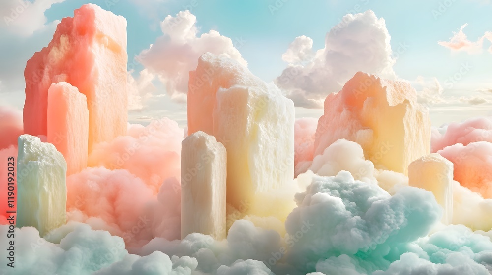 Aufkleber soft fluffy pastel clouds and gentle gradient backgrounds with a whimsical imaginative and creative 