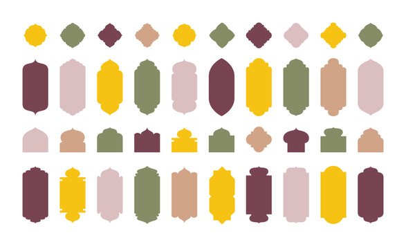 Islamic Shape door, window silhouette Arabic arch. Oriental Collection. Frames in Arabian Muslim design for Ramadan Kareem. Mosque gate isolated shape