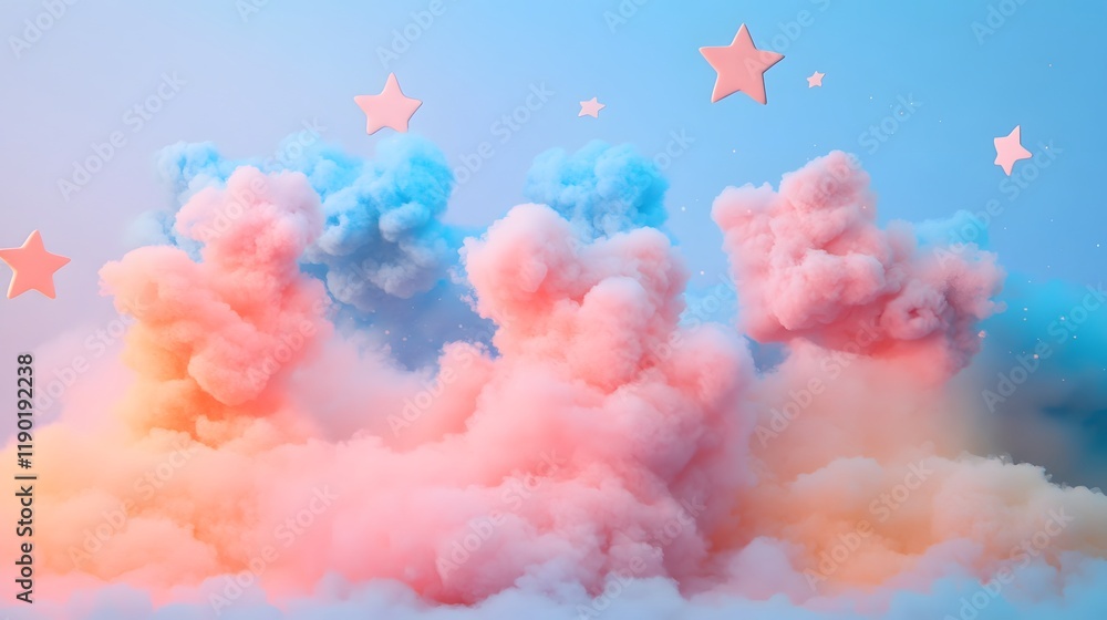 Aufkleber imaginative and whimsical pastel clouds and stars with soft fluffy textures create a captivating and
