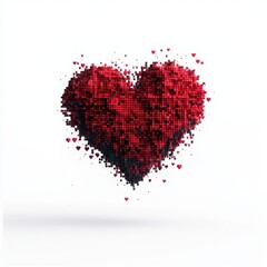 Digital Heart Shaped Pixel Art with Glowing Effect, Unique Abstract Design for Modern Illustrations and Creative Projects, White Background