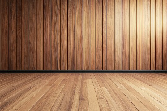 Stage light wood concept. Wooden wall and floor interior with warm tones and smooth textures.
