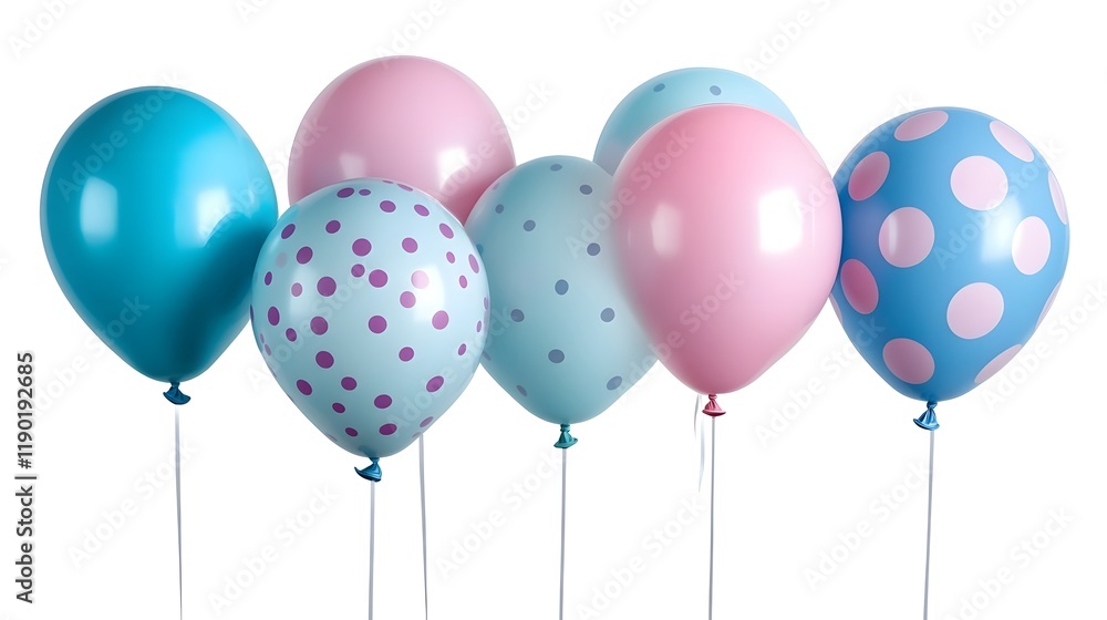 Poster elegant party balloons floating gracefully with soft gradients and cheerful whimsical patterns in a 