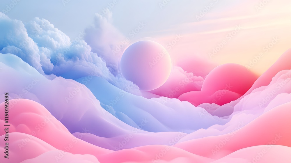 Poster fluffy pastel clouds and soft gradients create a dreamy whimsical atmosphere with a playful lightnes