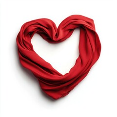 Elegant Red Silk Scarf Draped in Heart Shape for Valentine's Day Celebrations and Romantic Gifts, White Background