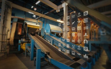 Naklejka premium Industrial Factory Automation System with Conveyor Belt