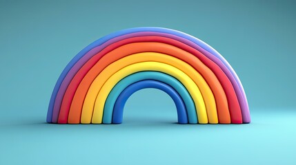 A simple, clean graphic features a rainbow with the text Happy Pride Month in white on a blue background, conveying a message of inclusivity