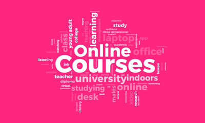 Fototapeta premium Online Courses word cloud template. Online Courses concept vector tagcloud background. vector illustration.