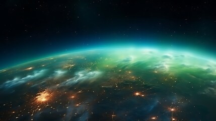 Obraz premium Earth at Night City Lights and Aurora
