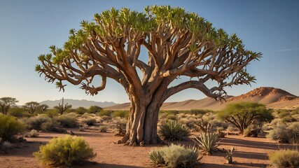 Obraz premium Life in the Desert: Quiver Tree Sheltering Chameleons and Birds