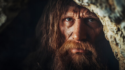 Ancient Caveman Portrait: A Grizzled Gaze from the Stone Age