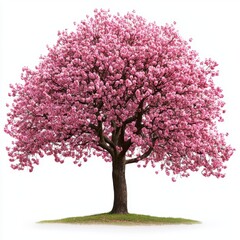 Obraz premium A detailed close-up of a tree featuring vibrant pink flowers against a clean white background, highlighting the beauty of nature's blooms.