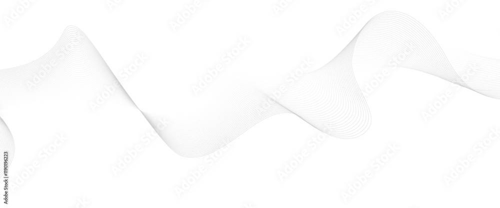 Poster grey wave swirl, frequency sound wave, twisted curve lines with blend effect.