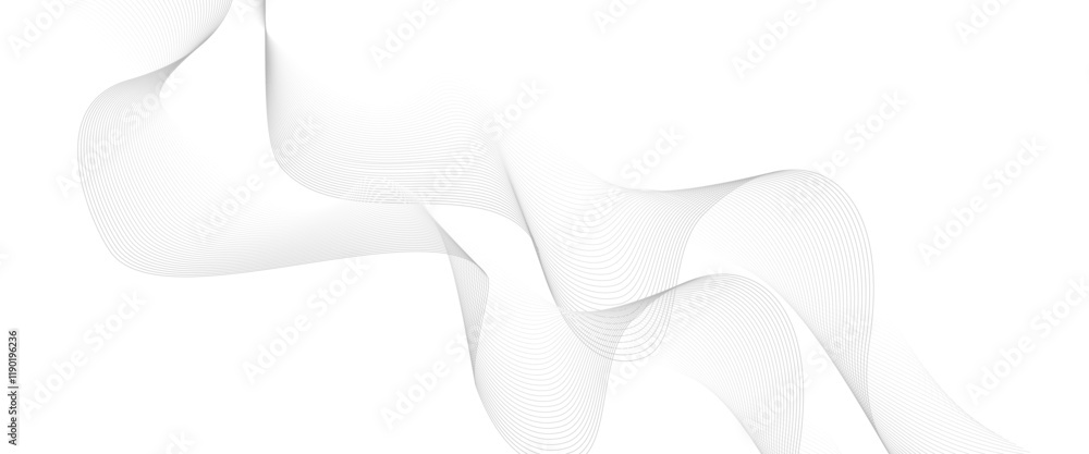 Poster grey wave swirl, frequency sound wave, twisted curve lines with blend effect.