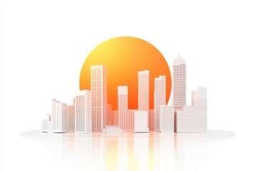 Obraz premium Rising Sun Behind City Skyline Illustration
