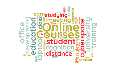 Obraz premium Online Courses word cloud template. Online Courses concept vector tagcloud background. vector illustration.