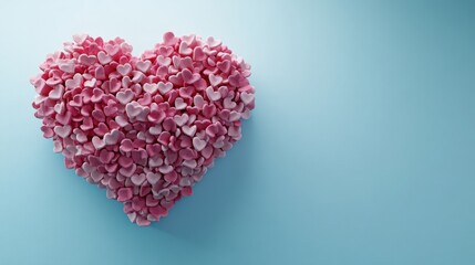 Heart Shape Made of Colorful Candy Hearts on Blue Background