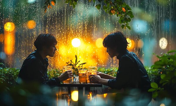 Rainy Night Rendezvous: An Intimate Conversation Over Drinks