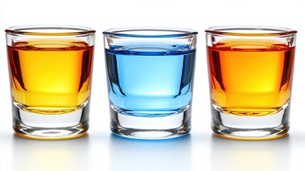 Colorful Glasses with Bright Liquids on a White Background