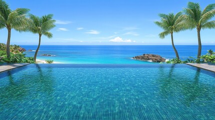 Fototapeta premium Elegant Infinity Pool Overlooking Serene Tropical Ocean View