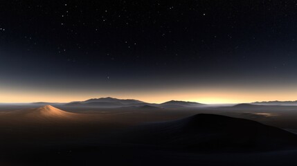 Serene Landscape Under Starry Night Sky with Distant Mountains