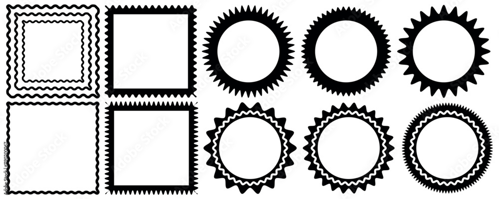 Poster set of scalloped border and round frame set. square circle and rectangle shape. vector lace frill. s