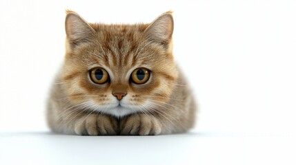Adorable fluffy kitten with big expressive eyes on white background