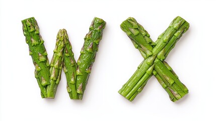 Asparagus and Garlic Vegetable Letters 'W' and 'X' Isolated on White Background