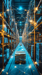 Fototapeta premium AI-powered supply chain optimization for predictive logistics and demand forecasting in interconnected industrial systems.