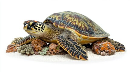 Realistic Green Sea Turtle Model on Coral Reef with Detailed Texture