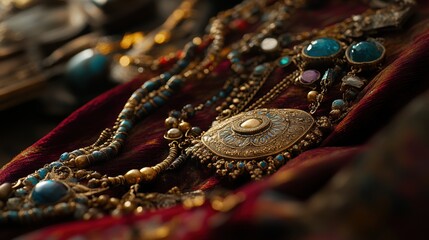 Obraz premium Intricate Antique Jewelry Pieces with Colorful Gemstones and Metals