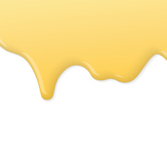 Melted butter or cheese pouring on white square background graphic illustration have blank space.