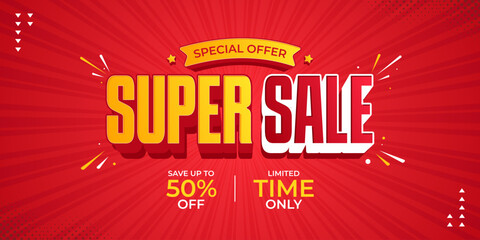 Super sale promotional banner. Super sale promo with discount offer for online shopping, special offer, voucher, website, social media advertising