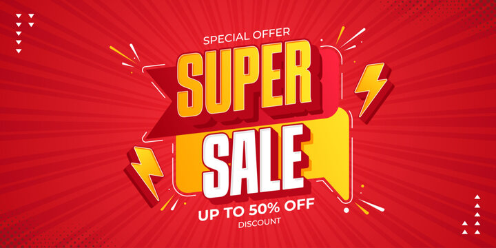 Super sale promotional banner. Super sale promo with discount offer for online shopping, special offer, voucher, website, social media advertising