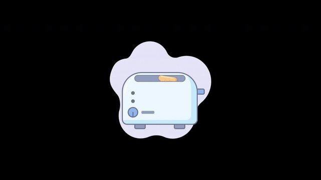 A simple cartoon toaster with a slice of bread popping up, designed in a flat style.