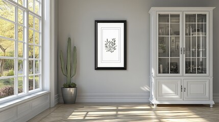 Elegant Living Room with Modern Decor and Botanical Artwork