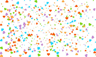 Heart Symbol on white background with spread confetti styel, Random colored heart shaped Spread confetti design. celebration template.