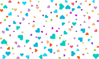Heart Symbol on white background with spread confetti styel, Random colored heart shaped Spread confetti design. celebration template.