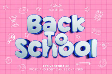Back to school 3d editable text style. School education editable text effect