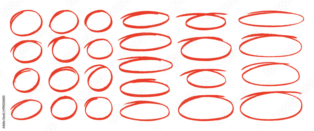 Poster hand drawn ovals and circles set. freehand brush stroke highlight round, circular highlight frame el