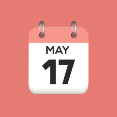May 17 - calendar and Time planner. Daily Calendar Icon reminder. Vector Illustration.