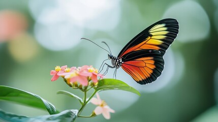 Naklejka premium Vibrant Butterfly on Flower in Jungle Setting