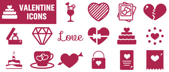 Valentine icon set. Happy valentine day related icon in white background. Valentine's Day Outline Illustration.
