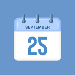 September 25 - calendar and Time planner. Daily Calendar Icon reminder. Vector Illustration.