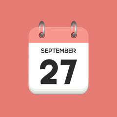 September 27 - calendar and Time planner. Daily Calendar Icon reminder. Vector Illustration.