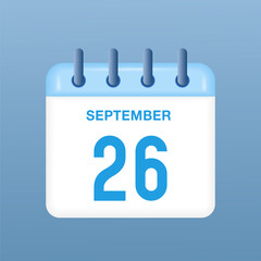 September 26 - calendar and Time planner. Daily Calendar Icon reminder. Vector Illustration.