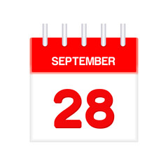 September 28 - calendar and Time planner. Daily Calendar Icon reminder. Vector Illustration.